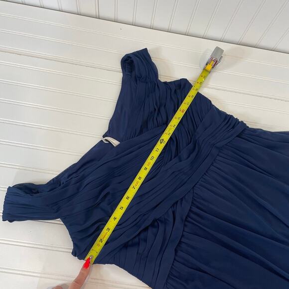 David’s Bridal Women’s Navy Blue Pleated Gathered Maxi Bridesmaid Dress Size 16 - Picture 9 of 10